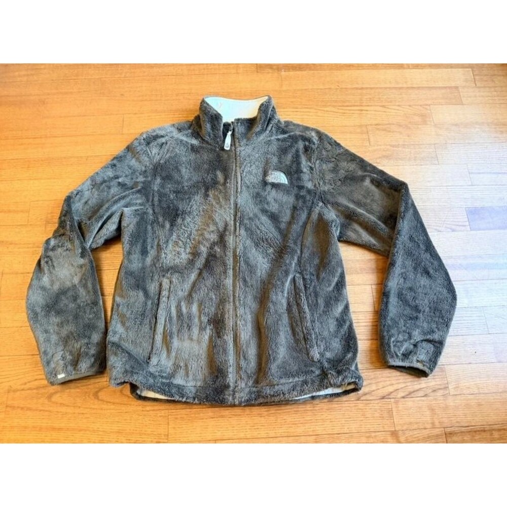 EUC The North Face fluffy brown Women’s Large super soft full zip jacket